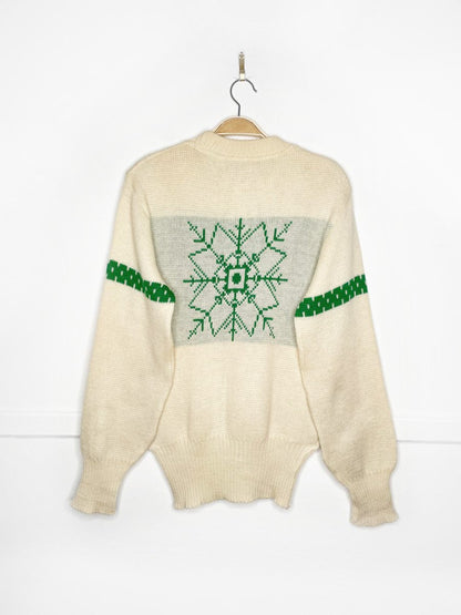 vintage 50s jersild 100% wool snowflake knit sweater - good market thrift store