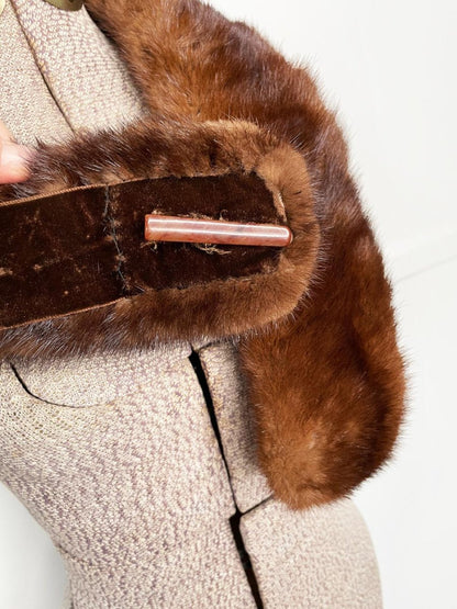 vintage 50s mink fur stole clip on collar - good market thrift store