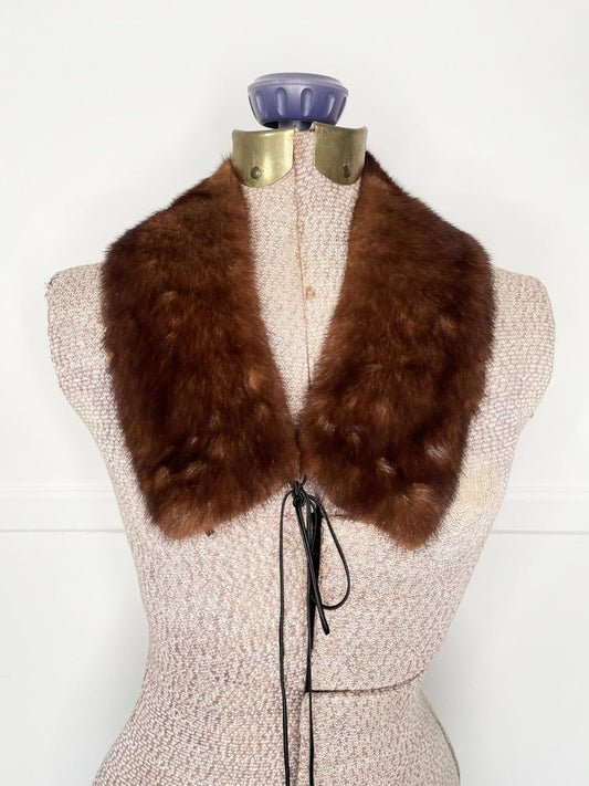vintage 50s mink fur tie collar - good market thrift store