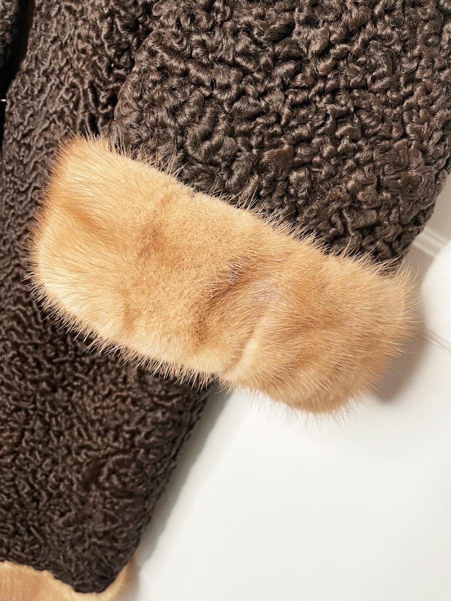 vintage 50s mink trim brown persian lamb coat with matching hat - good market thrift store