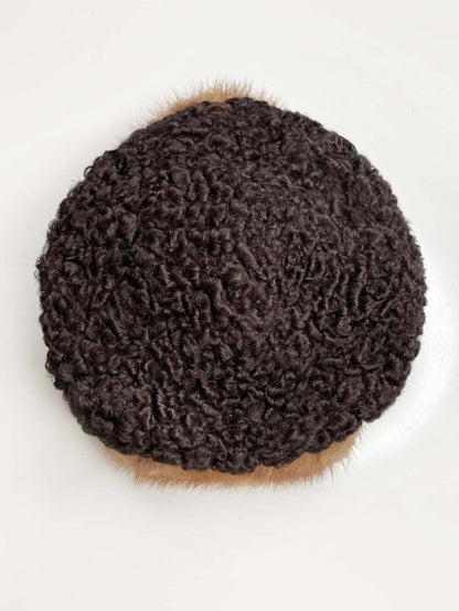 vintage 50s mink trim brown persian lamb coat with matching hat - good market thrift store