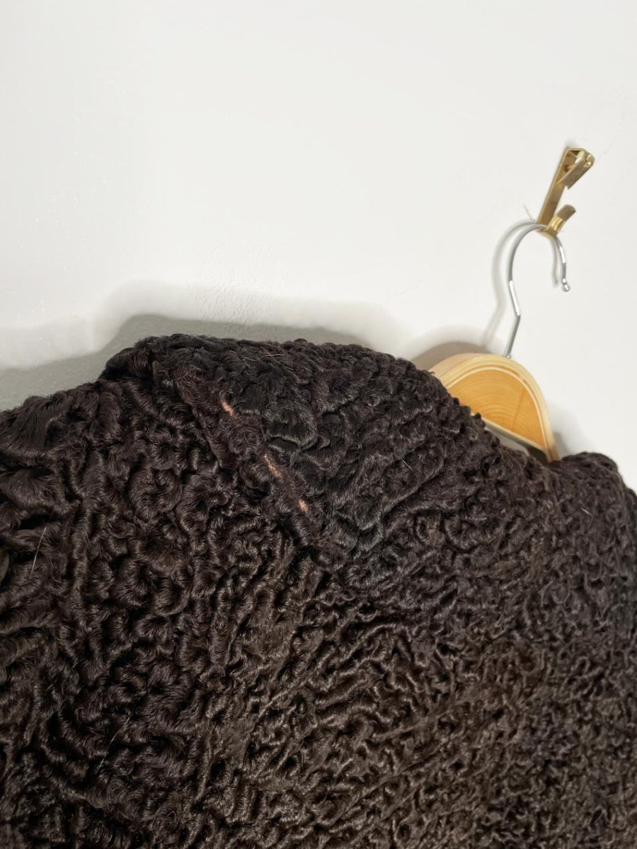 vintage 50s mink trim brown persian lamb coat with matching hat - good market thrift store