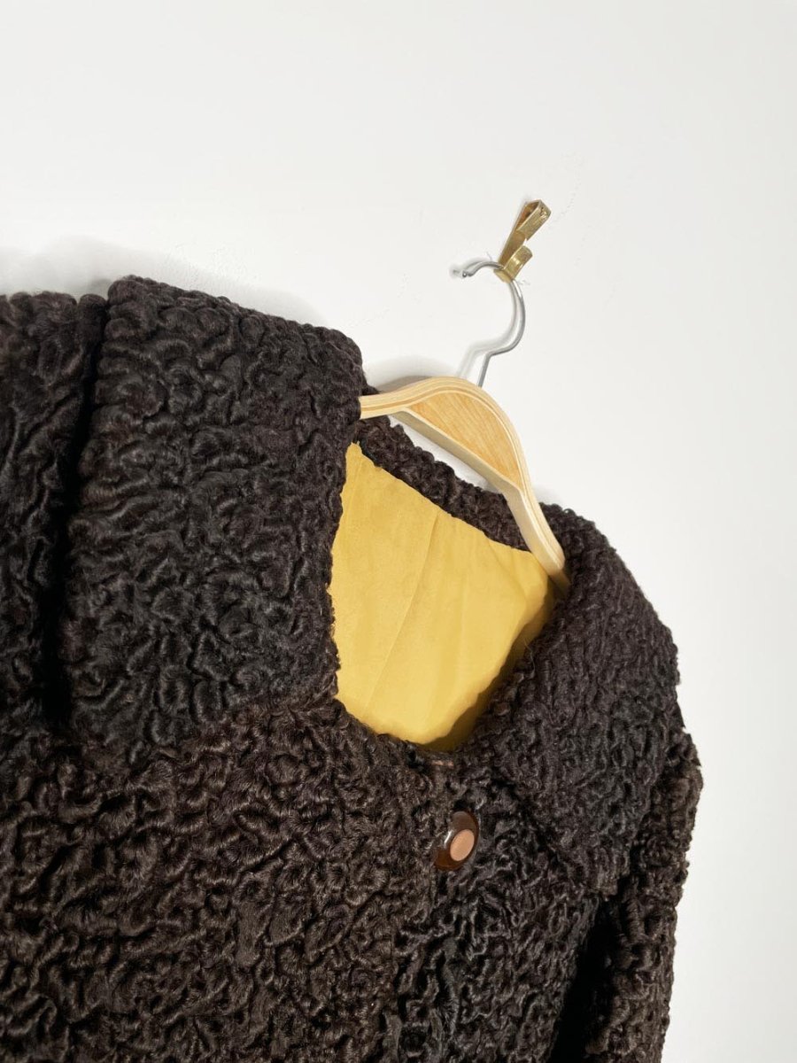 vintage 50s mink trim brown persian lamb coat with matching hat - good market thrift store