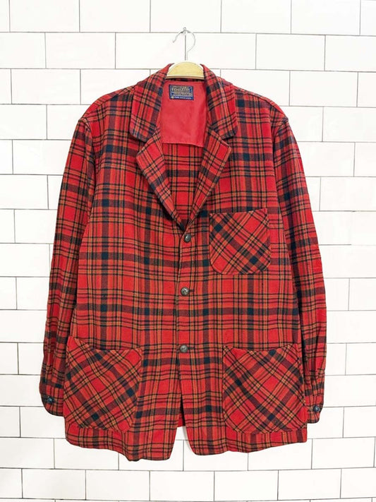 vintage 50s pendleton 100% wool tartan plaid button shirt jacket - good market thrift store