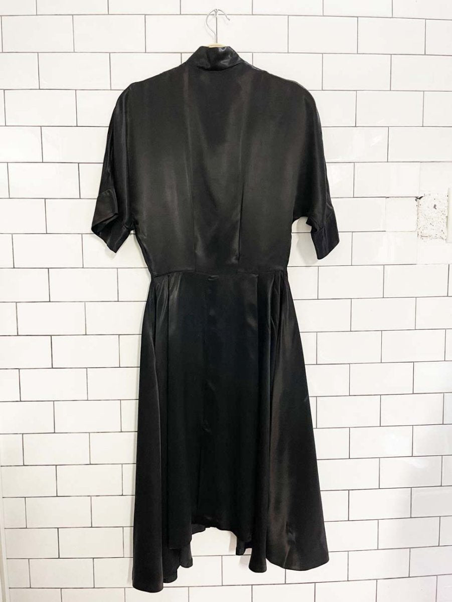 vintage 50s satin pleated shirt a - line midi dress - good market thrift store