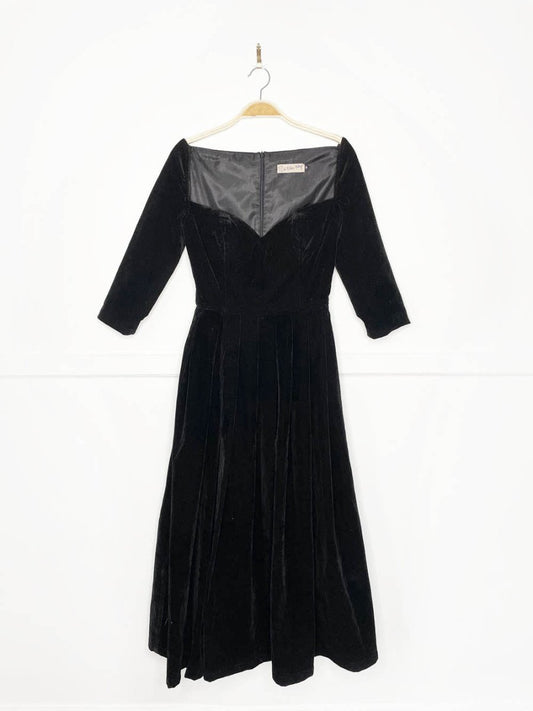 vintage 50s style sweetheart neckline pleated full midi dress | pin up - good market thrift store