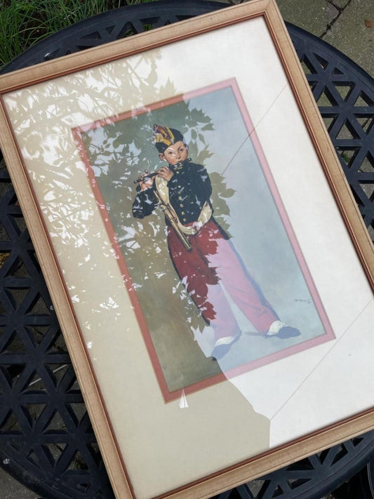 vintage 50s tableau sur toile edouard manet le joueur de fifre reprint | framed - good market thrift store