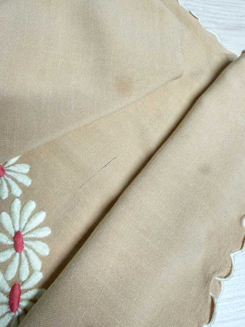 vintage 60s broccatella daisy embroidered table cloth | made in Mexico - good market thrift store