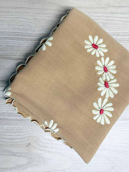 vintage 60s broccatella daisy embroidered table cloth | made in Mexico - good market thrift store