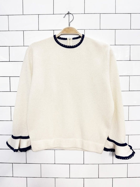 vintage 60s cashmere flare sleeve contrast trim sweater | talon zipper - good market thrift store