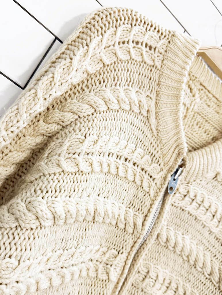 vintage 60s chunky cable knit boucle knit cardigan jacket | talon zipper - good market thrift store