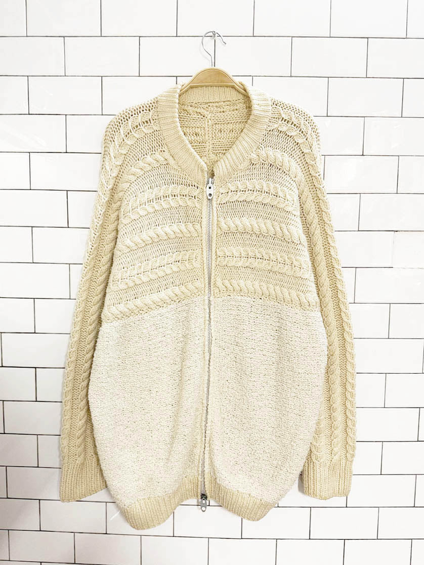vintage 60s chunky cable knit boucle knit cardigan jacket | talon zipper - good market thrift store