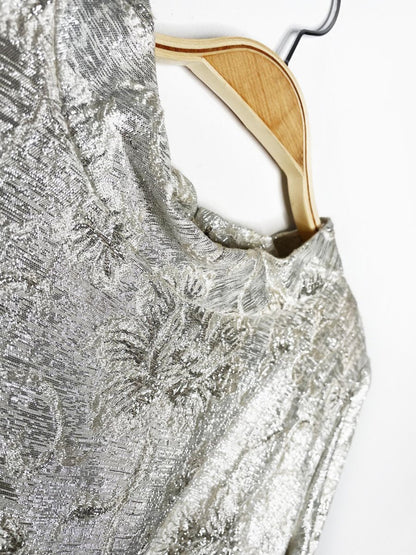 vintage 60s daymor original silver brocade open bell sleeve dress - good market thrift store