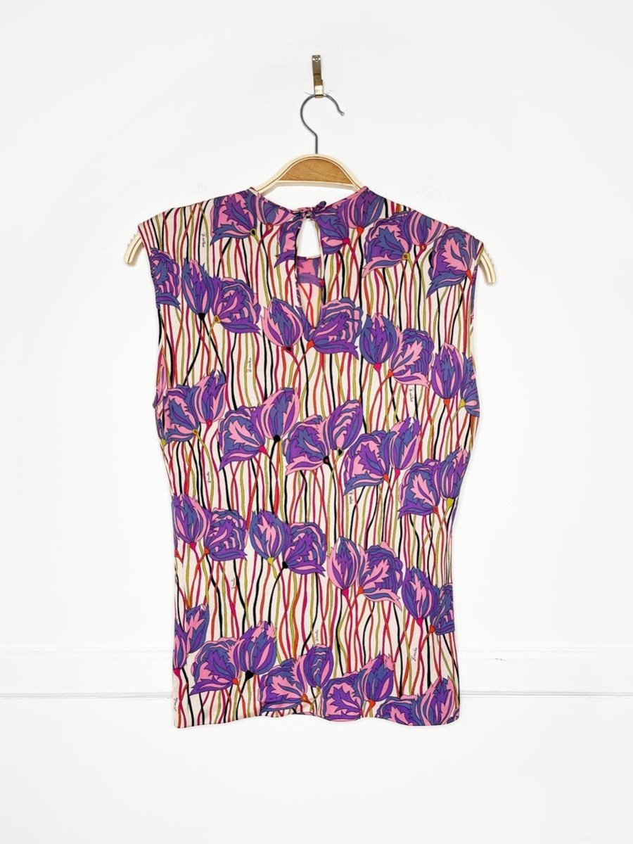 vintage 60s emilio pucci silk knit floral sleeveless blouse - good market thrift store