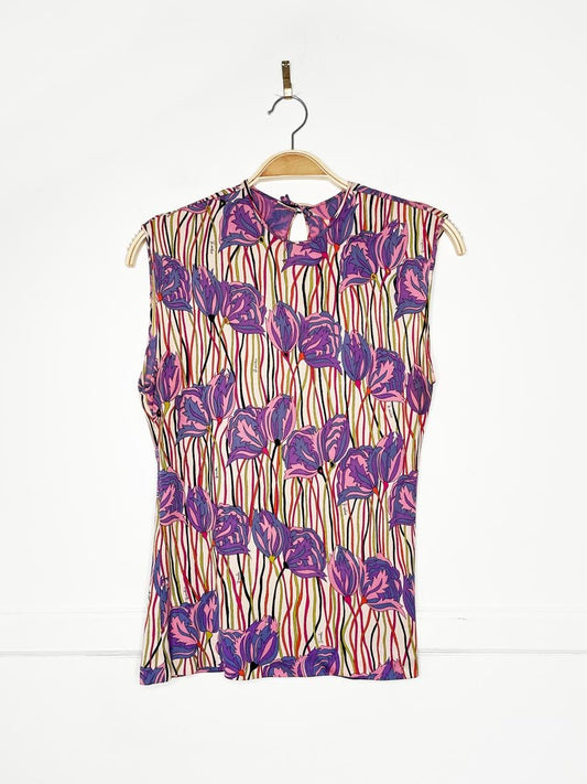 vintage 60s emilio pucci silk knit floral sleeveless blouse - good market thrift store