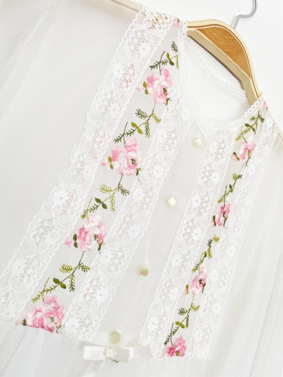vintage 60s floral embroidered double chiffon robe | button closure - good market thrift store