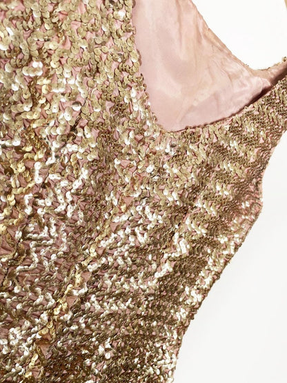 vintage 60s gold sequin fitted gown | maxi dress - good market thrift store
