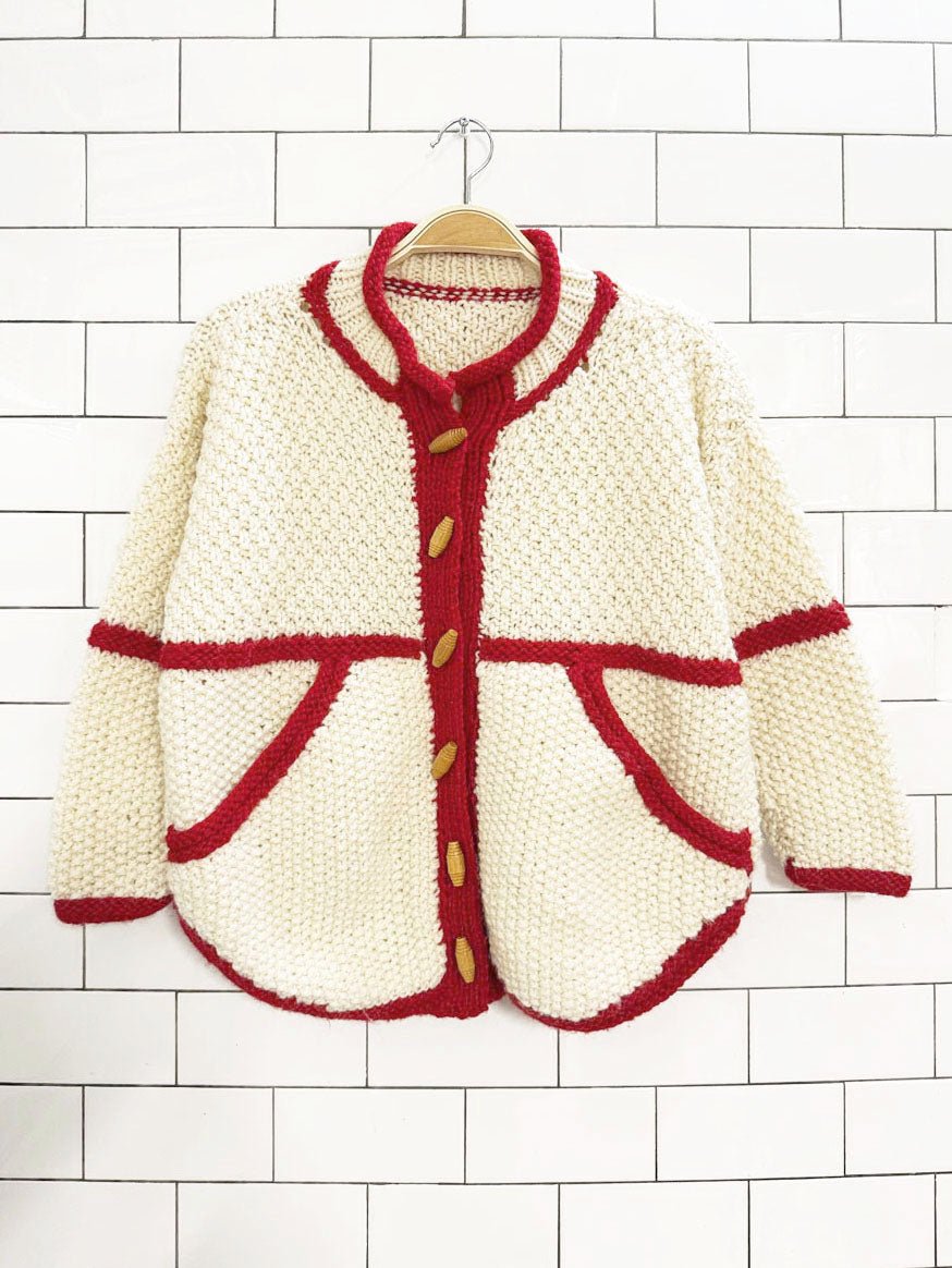 vintage 60s hand - knit toggle button chunky cardigan jacket - good market thrift store