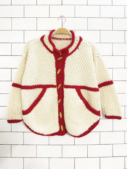 vintage 60s hand - knit toggle button chunky cardigan jacket - good market thrift store