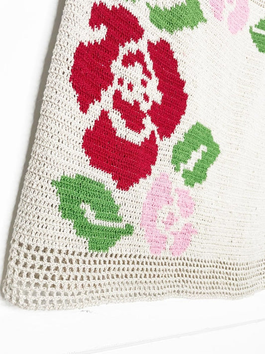 vintage 60s handmade crochet knit boxy floral top - good market thrift store
