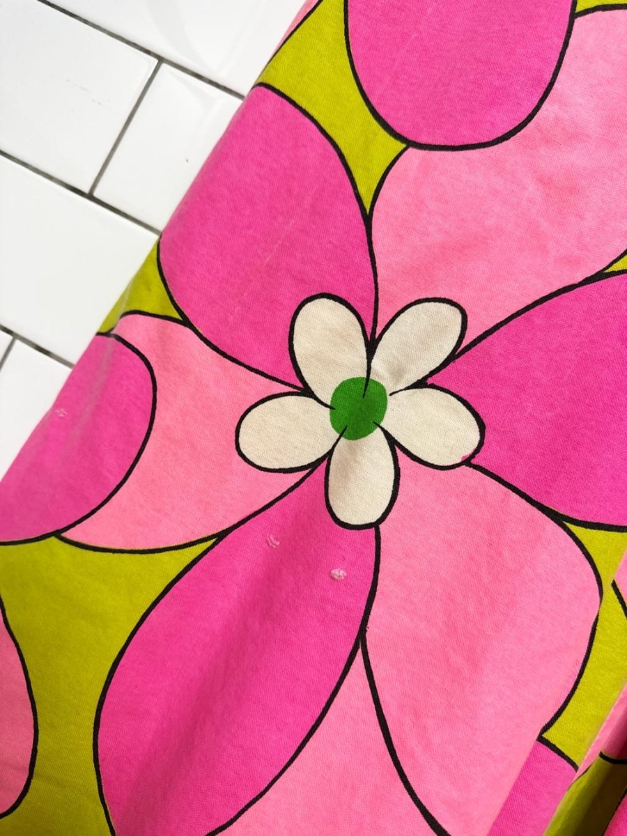 vintage 60s hoaloha flower power mod a-line maxi dress with box-pleated back - good market thrift store