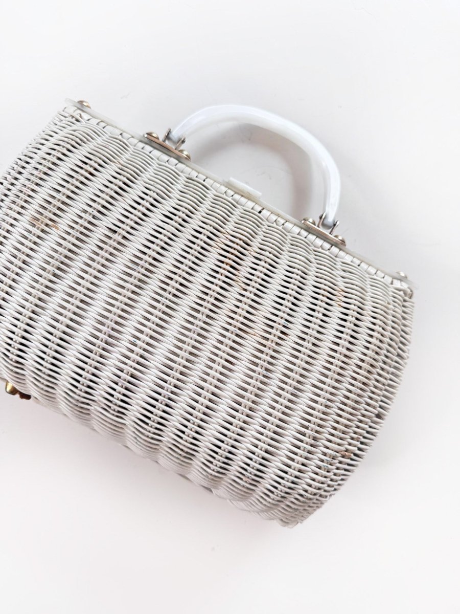 vintage 60s john hart wicker handbag with pearl lucite handle - good market thrift store