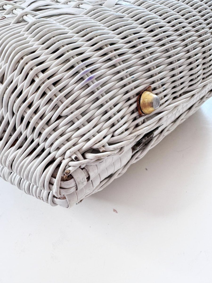 vintage 60s john hart wicker handbag with pearl lucite handle - good market thrift store