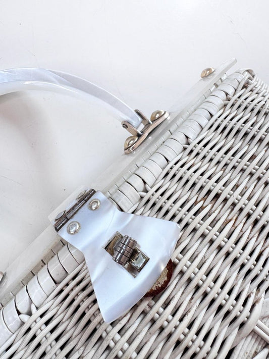 vintage 60s john hart wicker handbag with pearl lucite handle - good market thrift store