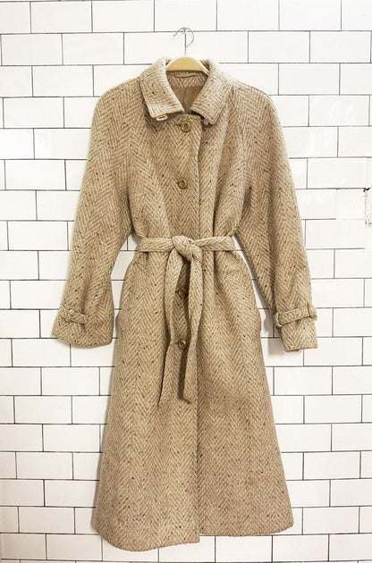 vintage 60s kreation karner 100% wool herringbone belted coat - good market thrift store