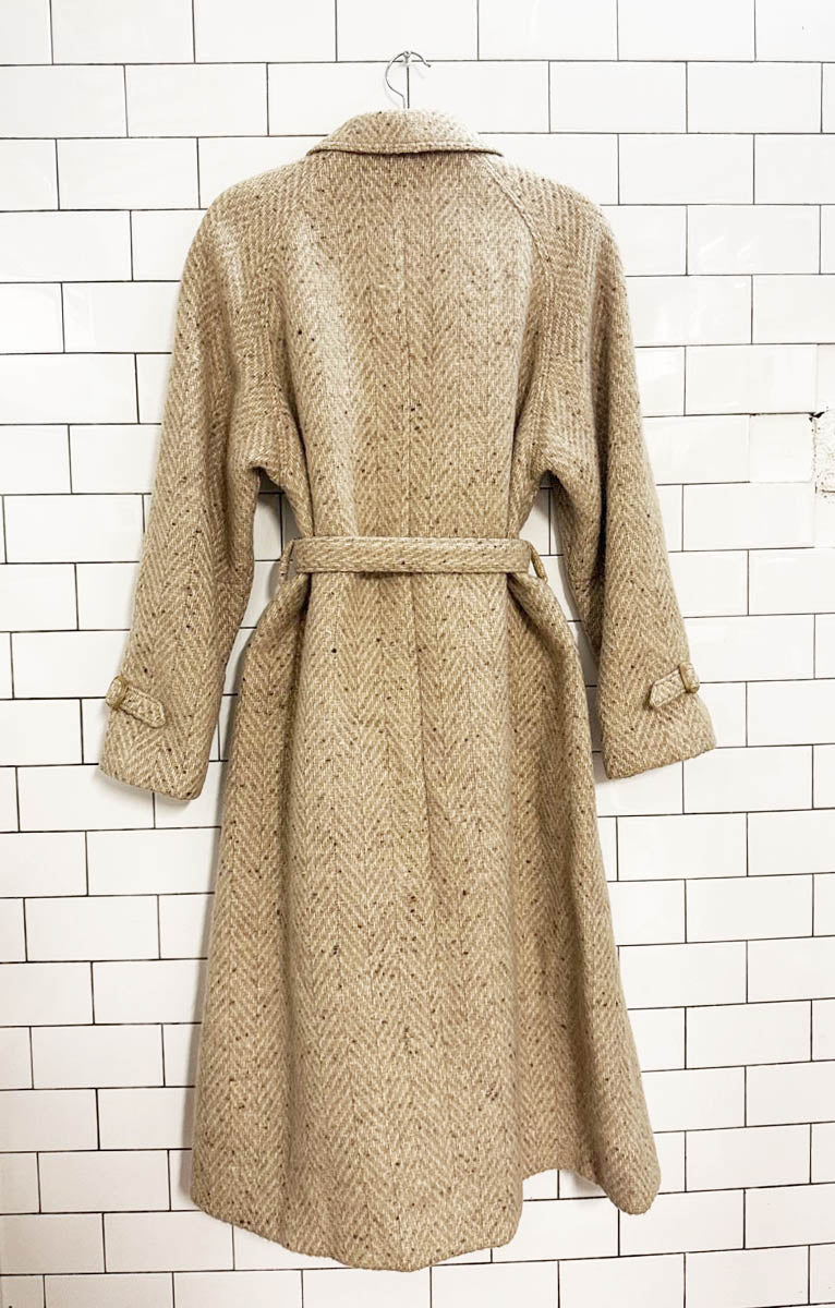 vintage 60s kreation karner 100% wool herringbone belted coat - good market thrift store