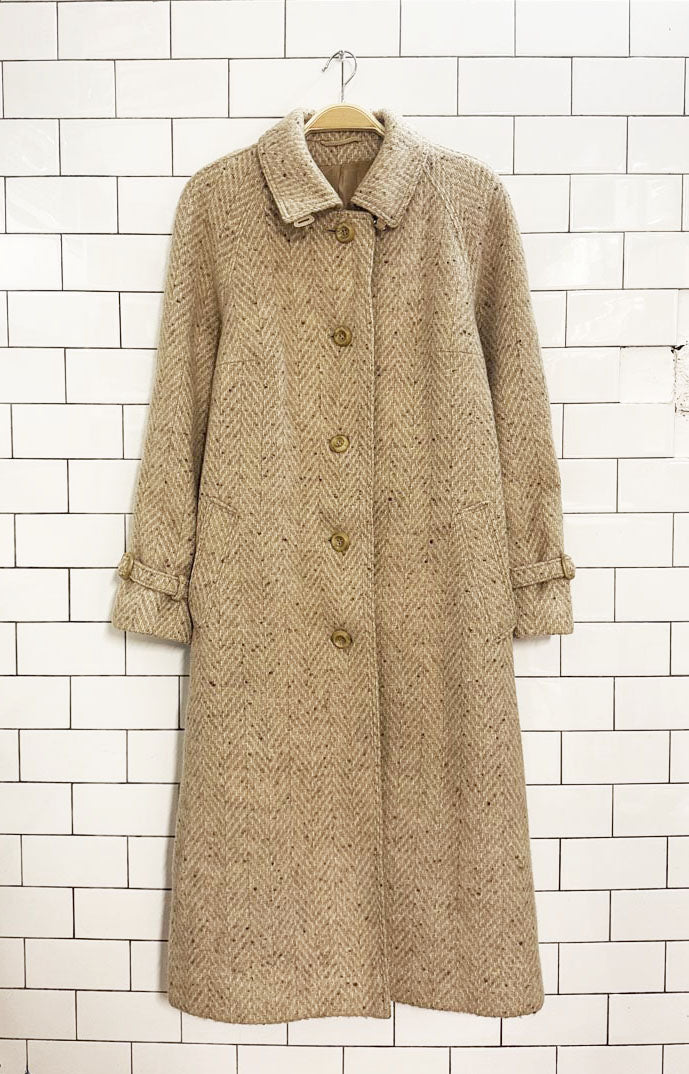 vintage 60s kreation karner 100% wool herringbone belted coat - good market thrift store