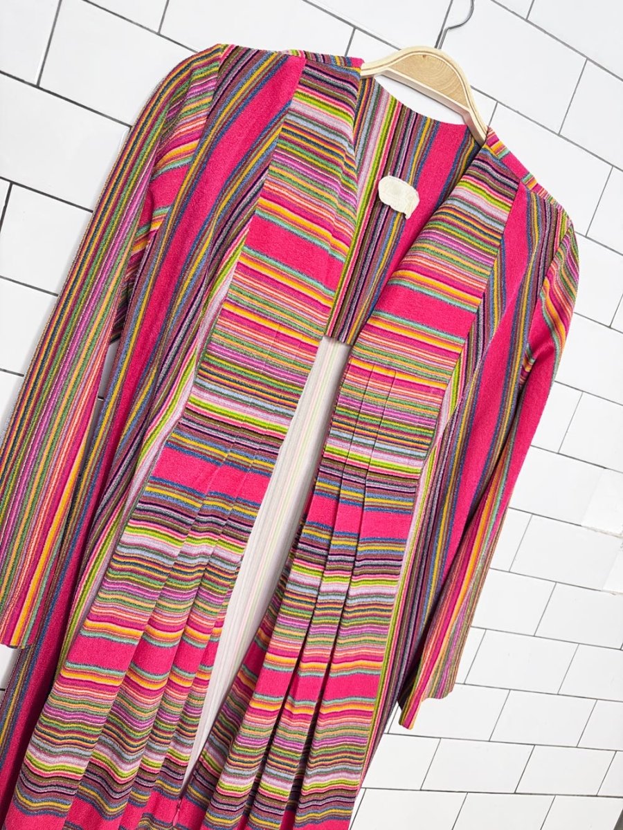 vintage 60s leisure lady striped terry cloth pleated maxi resort dress - good market thrift store