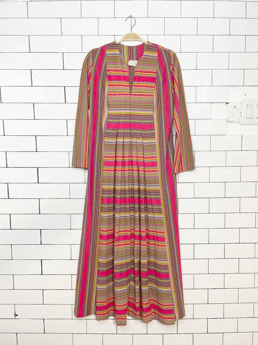 vintage 60s leisure lady striped terry cloth pleated maxi resort dress - good market thrift store
