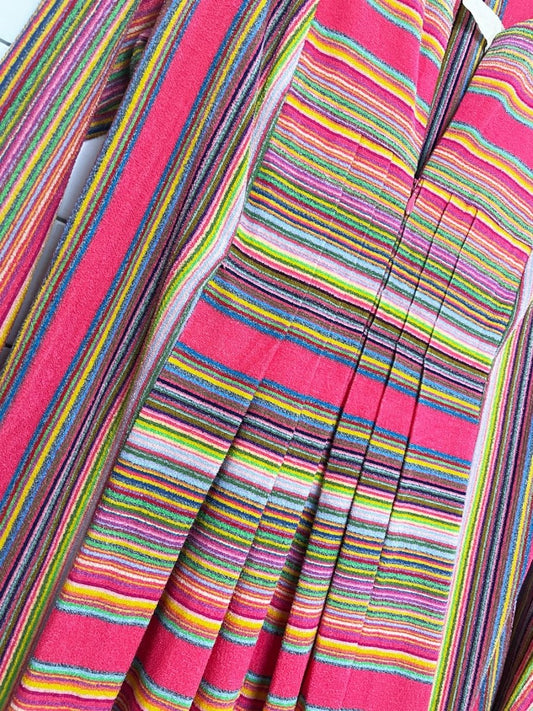 vintage 60s leisure lady striped terry cloth pleated maxi resort dress - good market thrift store