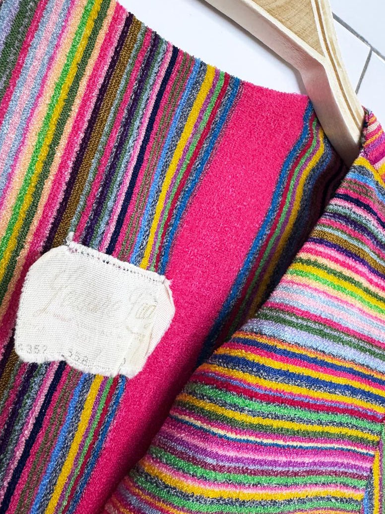 vintage 60s leisure lady striped terry cloth pleated maxi resort dress - good market thrift store