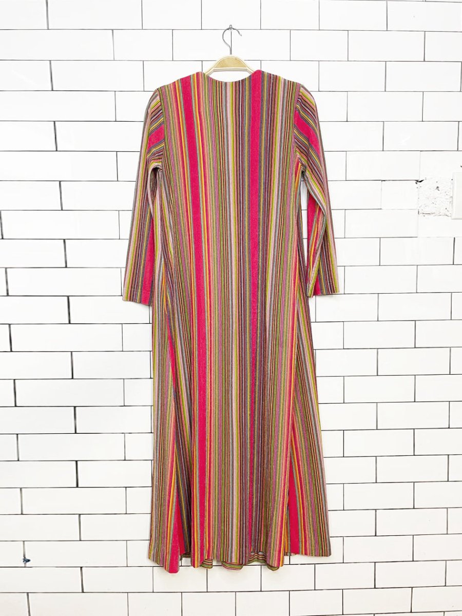 vintage 60s leisure lady striped terry cloth pleated maxi resort dress - good market thrift store
