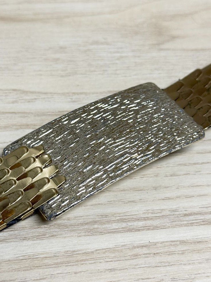 vintage 60s metal scales stretch belt - good market thrift store