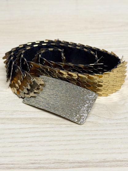 vintage 60s metal scales stretch belt - good market thrift store