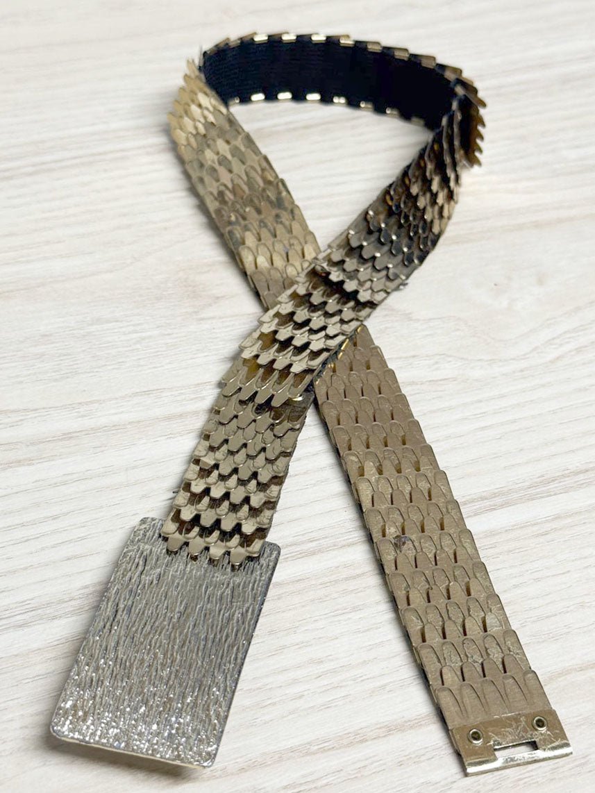 vintage 60s metal scales stretch belt - good market thrift store