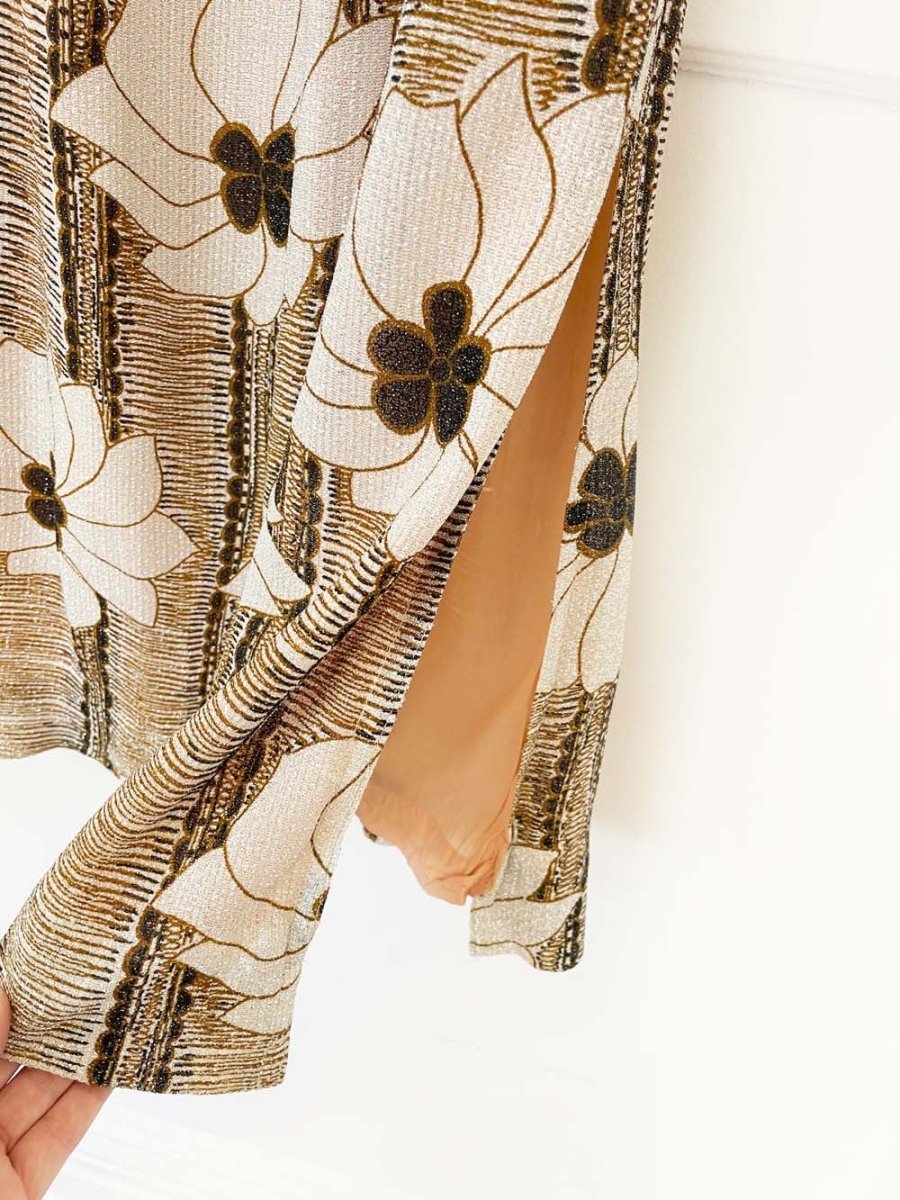 vintage 60s nelly de grab floral metallic knit midi skirt - good market thrift store