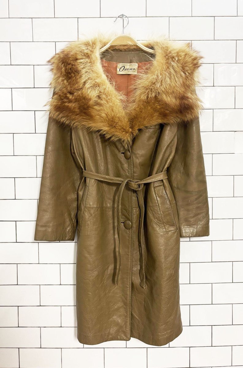 vintage 60s owens rockford fur collar leather penny lane coat - good market thrift store
