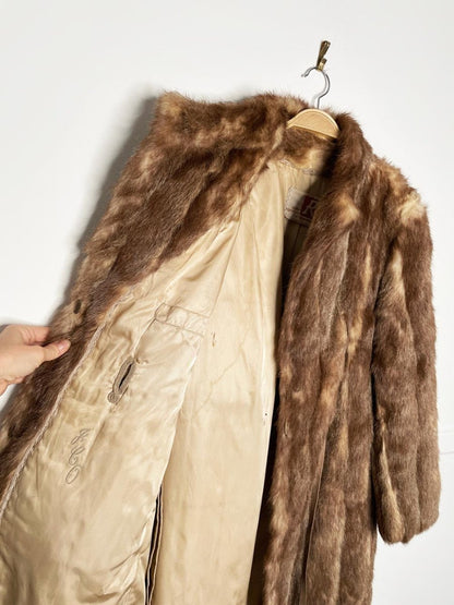 vintage 60s robinson's mink long coat with drawstring leather waist - good market thrift store