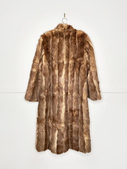 vintage 60s robinson's mink long coat with drawstring leather waist - good market thrift store