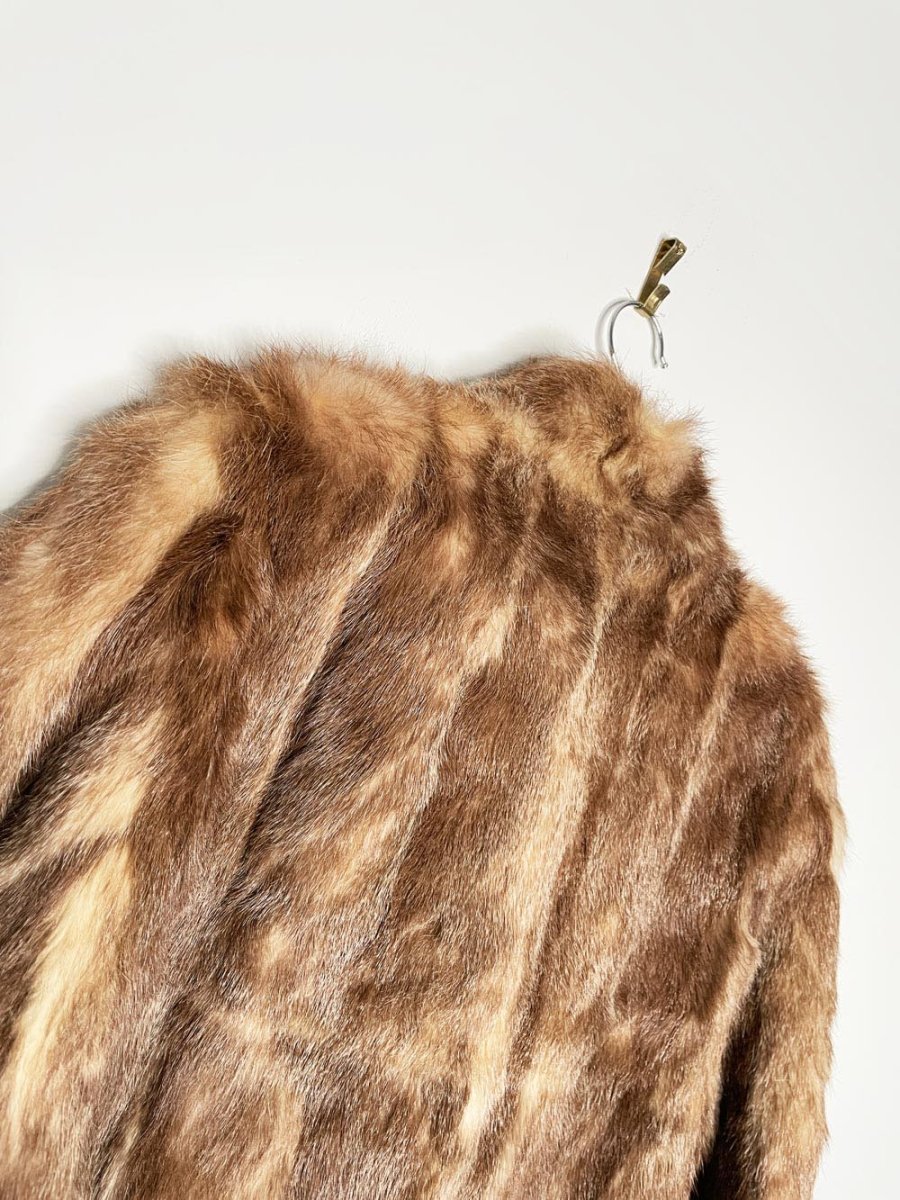 vintage 60s robinson's mink long coat with drawstring leather waist - good market thrift store