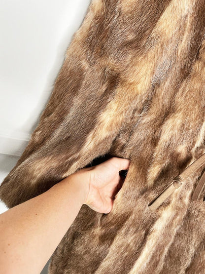 vintage 60s robinson's mink long coat with drawstring leather waist - good market thrift store