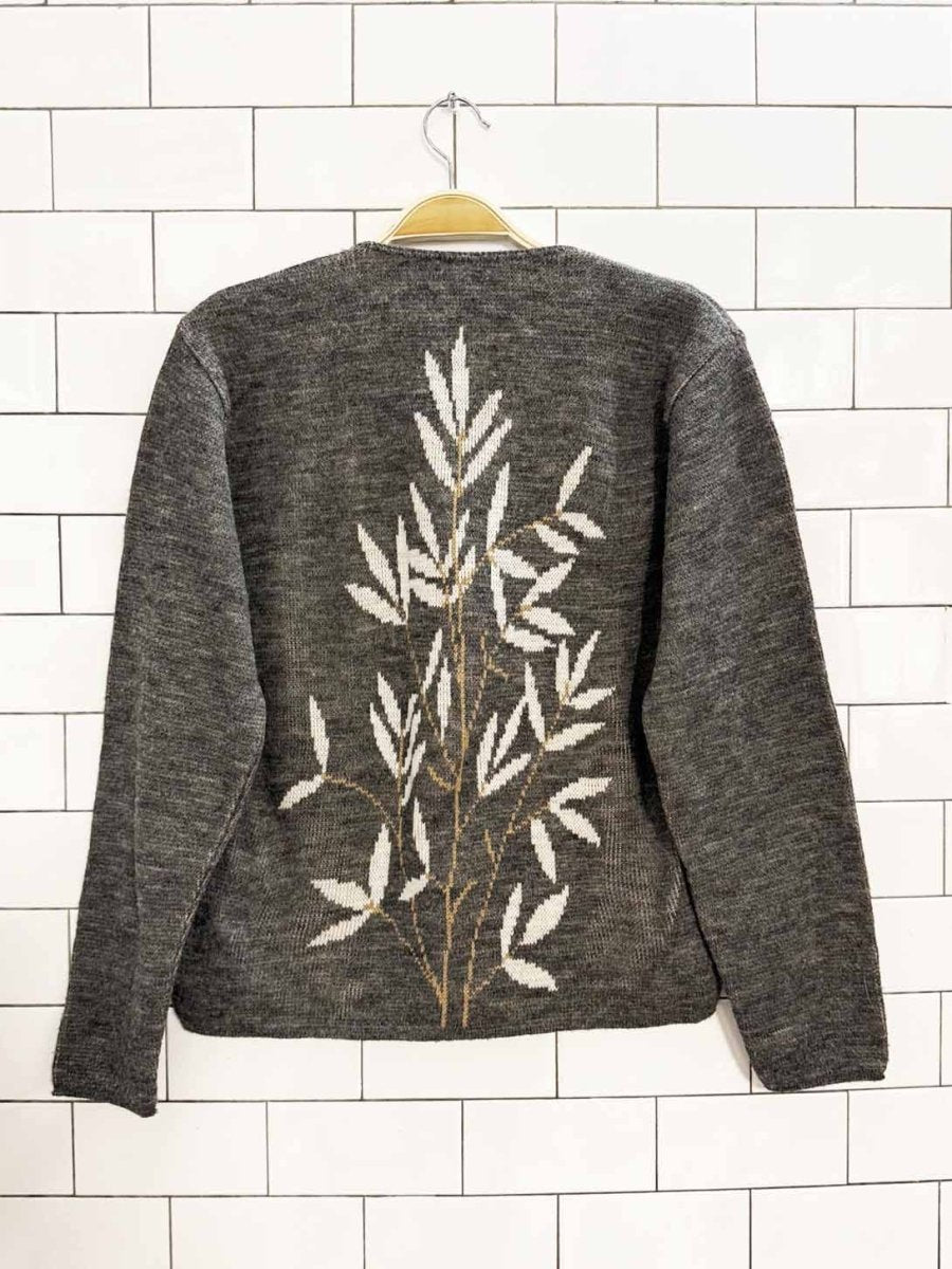 vintage 60s rovi botanical leaf knit boxy cardigan | sayelle - good market thrift store