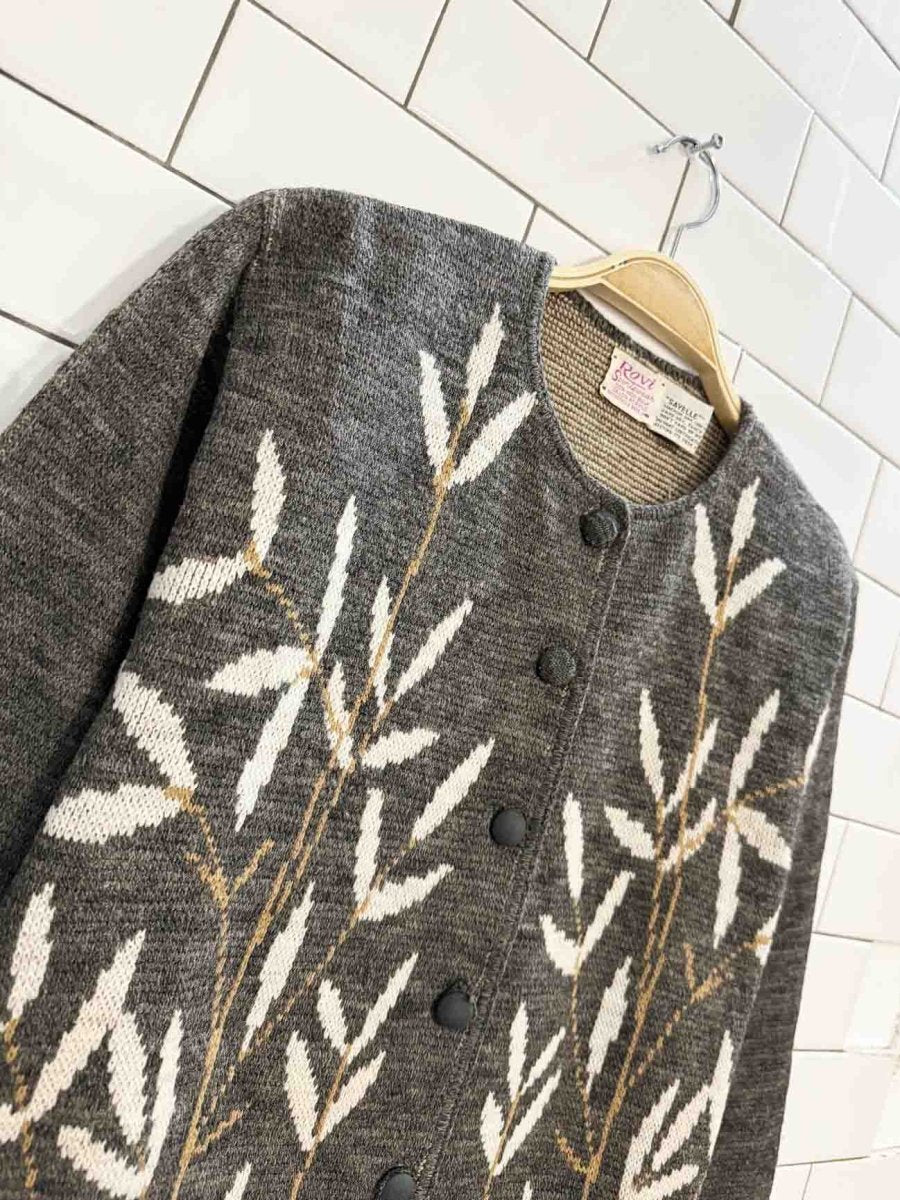 vintage 60s rovi botanical leaf knit boxy cardigan | sayelle - good market thrift store