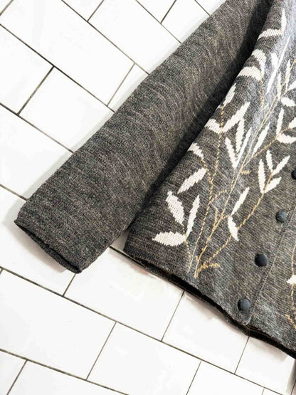 vintage 60s rovi botanical leaf knit boxy cardigan | sayelle - good market thrift store