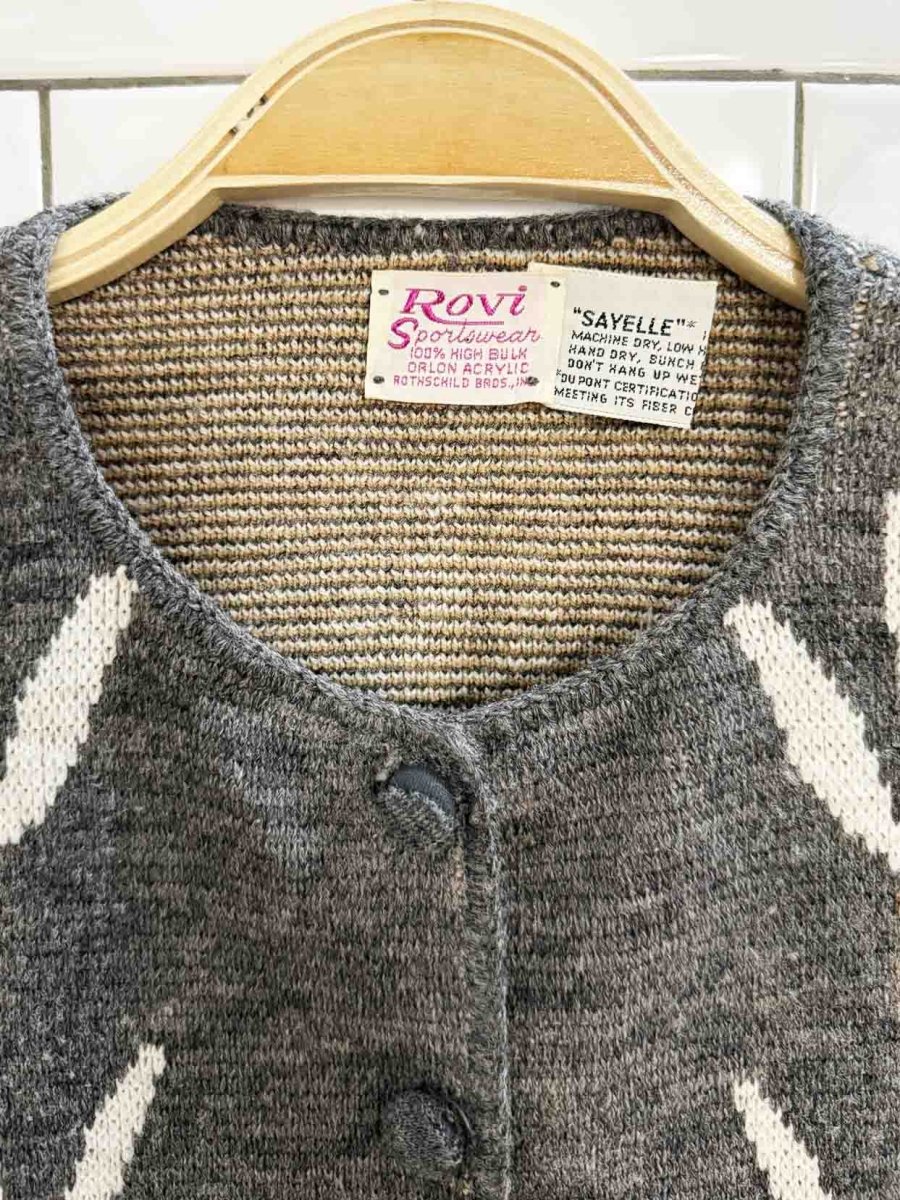 vintage 60s rovi botanical leaf knit boxy cardigan | sayelle - good market thrift store