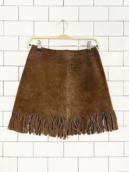 vintage 60s suede western fringe festival mini skirt | lightening zipper - good market thrift store